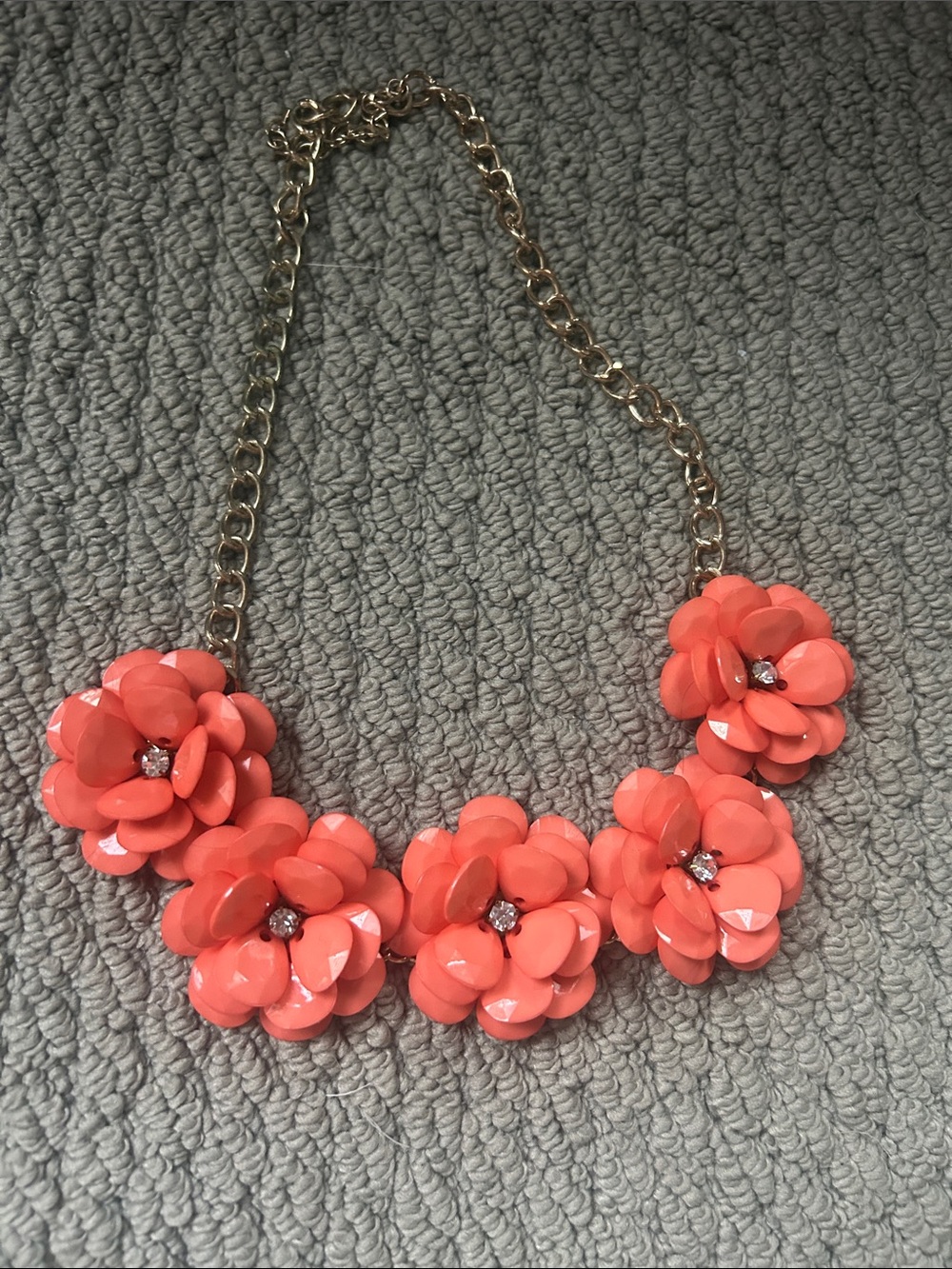 Floral Statement Necklace in Coral with Gold Chain